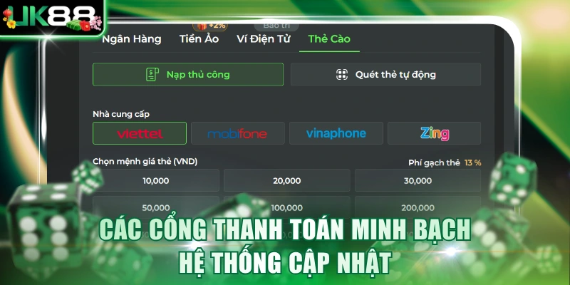 Các cổng thanh toán minh bạch hệ thống cập nhật