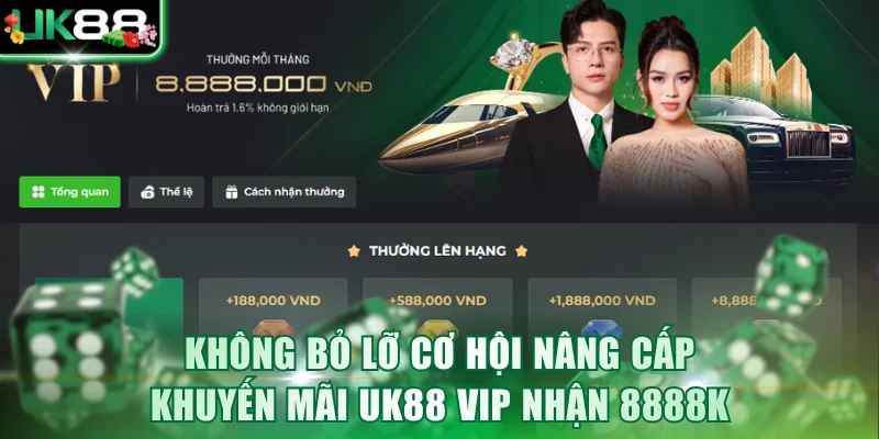 Không bỏ lỡ cơ hội nâng cấp khuyến mãi UK88 VIP nhận 8888K
